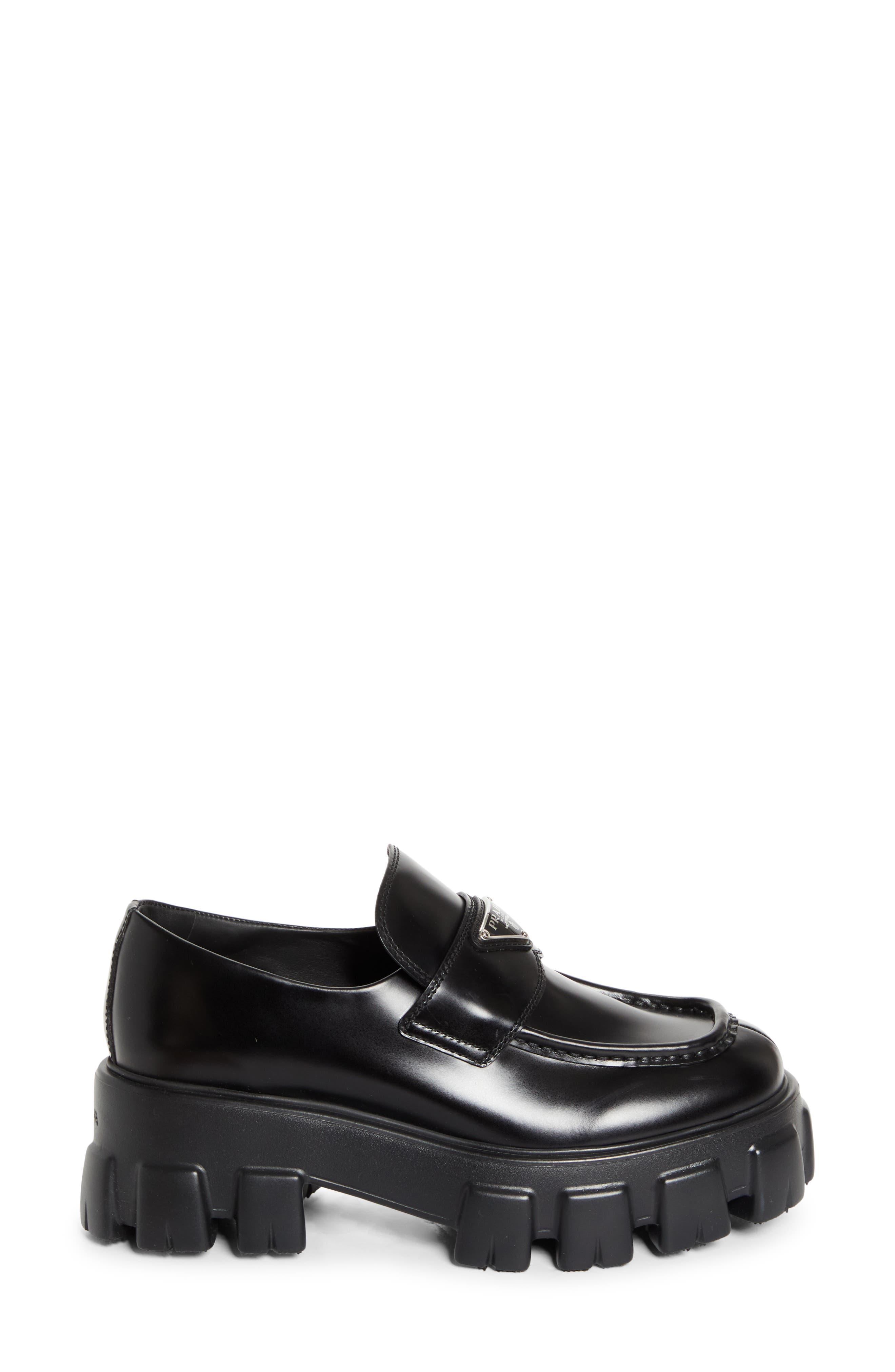 Prada Monolith Lug Sole Loafer, Alternate, color, Nero