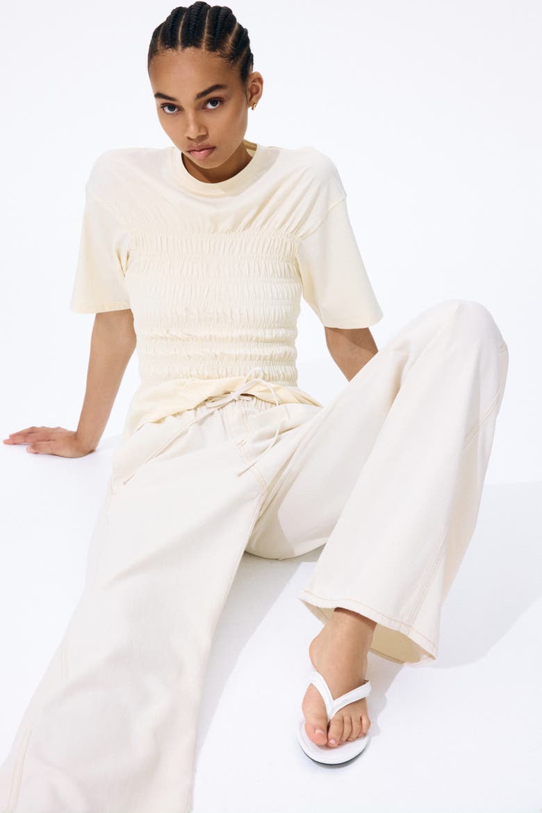 Denim Drawstring Pants, Main, color, Light beige