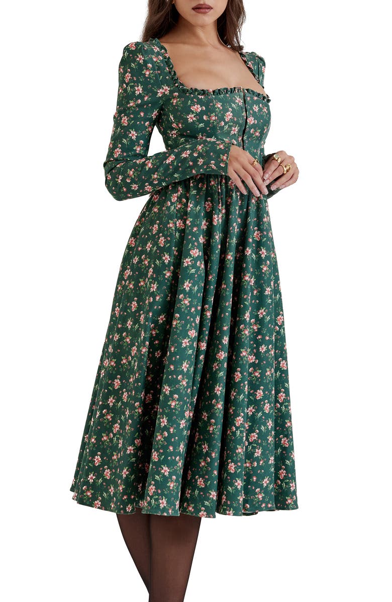 HOUSE OF CB Delia Long Sleeve Midi Cocktail Dress, Alternate, color, Christmas Print