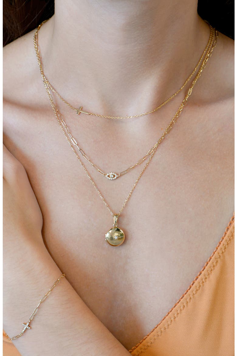 Classique Pavé Diamond Evil Eye Pendant Necklace, Alternate, color, GOLD