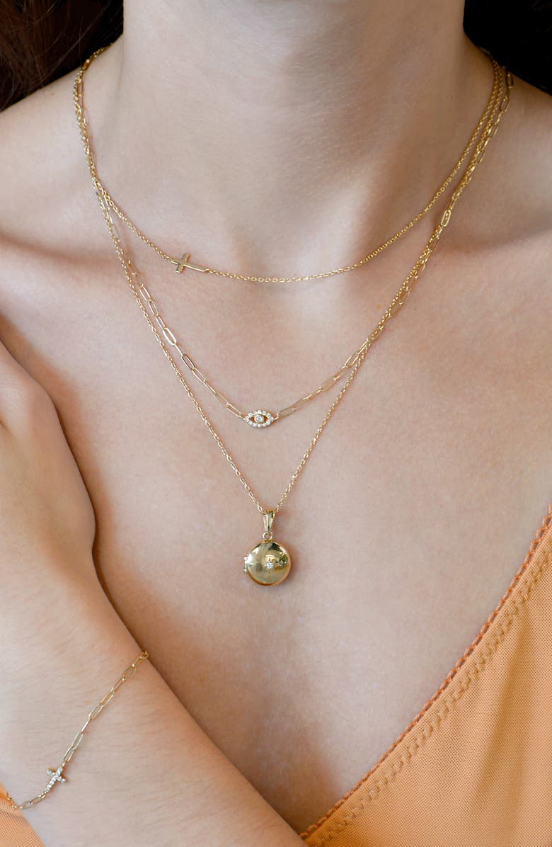 Anzie Classique Pavé Diamond Evil Eye Pendant Necklace, Alternate, color, Gold