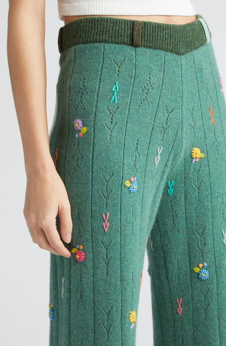 YanYan Daisy Embroidered Pointelle Knit Lambswool Pants, Alternate, color, 
