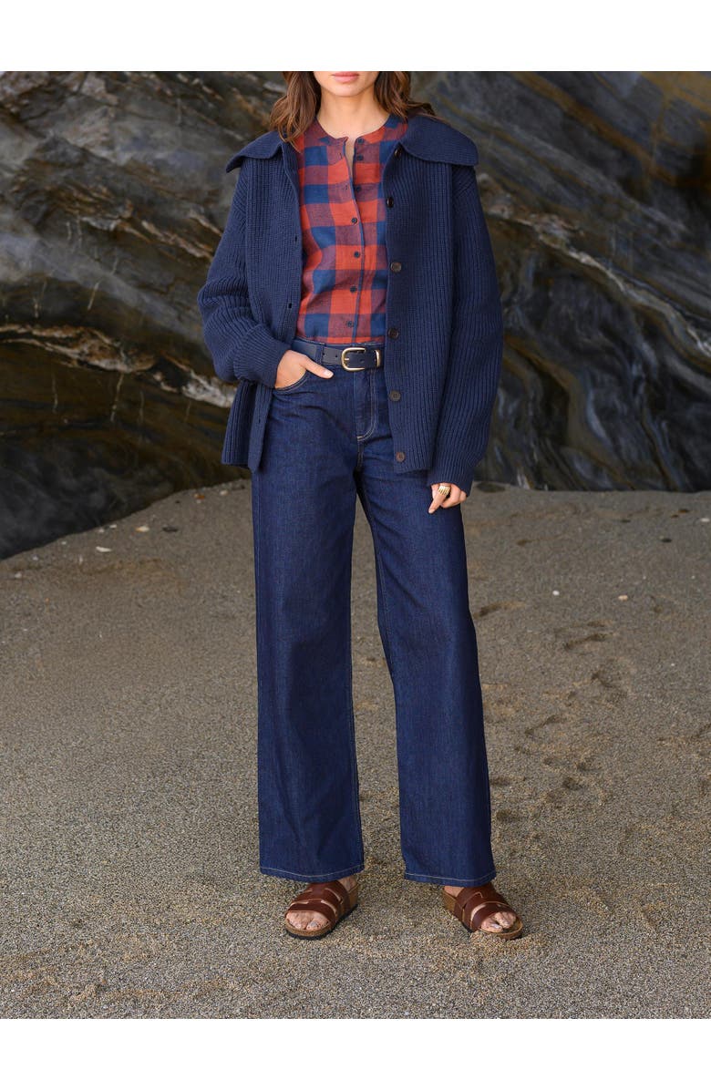 Celtic & Co. Sailor Collar Longline Cardigan, Alternate, color, Navy