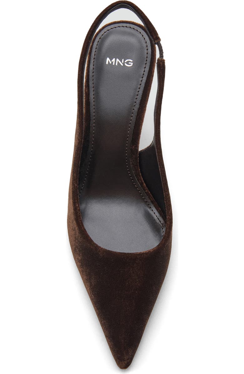 MANGO Mica Pointed Toe Slingback Pump, Alternate, color, Chocolate