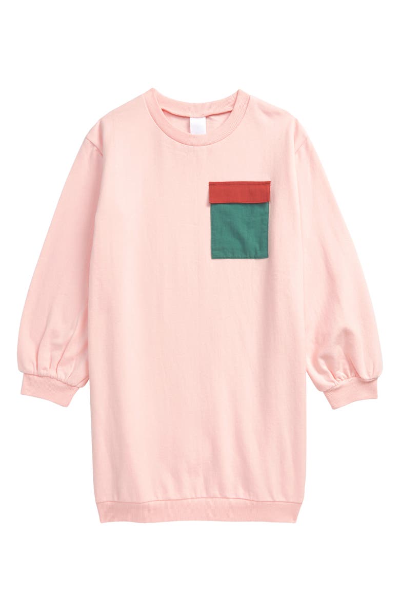 Open Edit Kids' Pocket Organic Cotton Blend Sweatshirt Dress, Main, color, 
