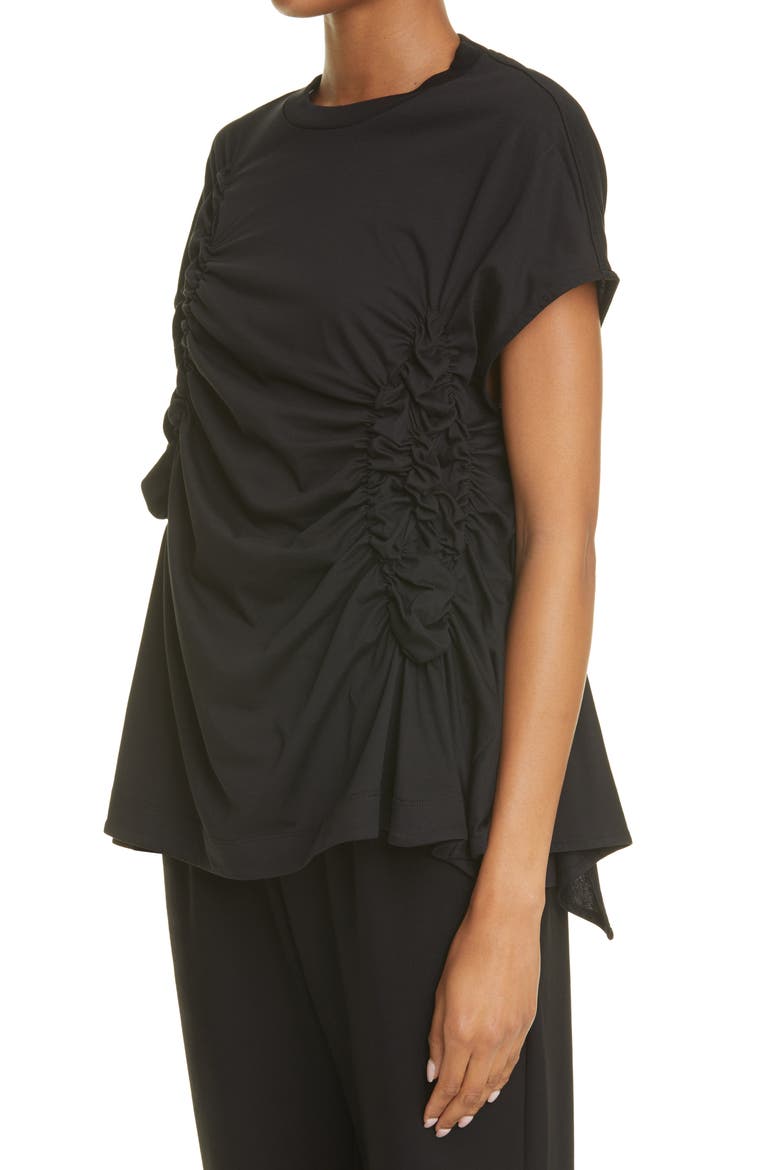 Ruched Cotton Tee, Alternate, color, BLACK