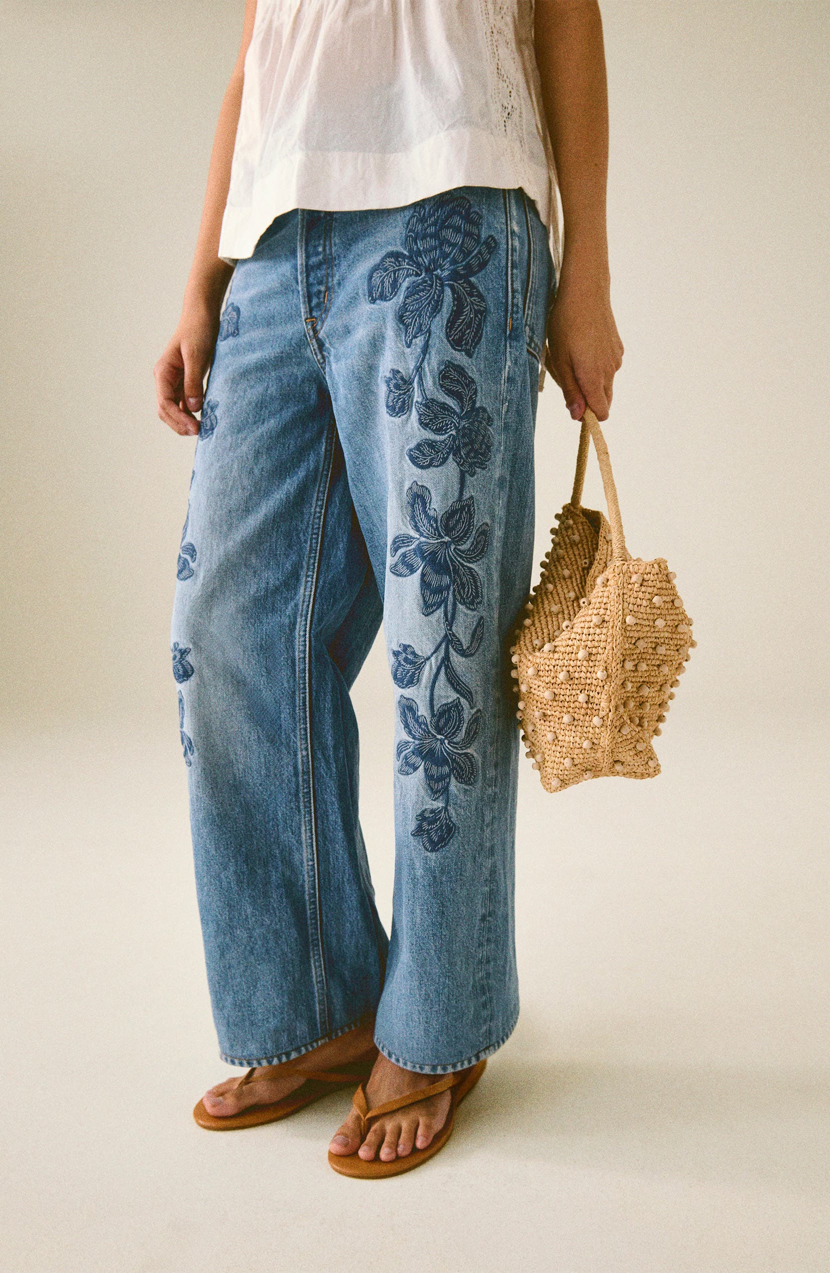 The Signature Woven Raffia Shoulder Bag, Alternate, color, NATURAL BEADED MULTI