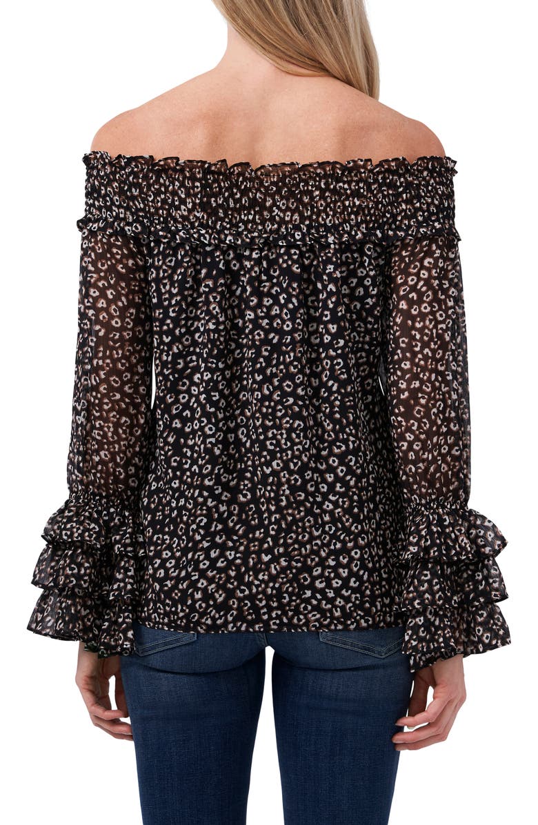 CeCe Leopard Print Off the Shoulder Ruffle Blouse, Alternate, color, 