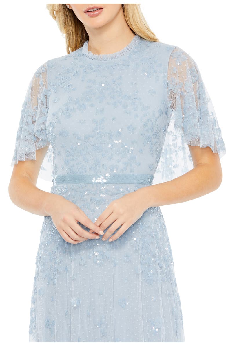 Mac Duggal Women's Sequined High Neck Flutter Sleeve A Line Gown, Alternate, color, Powder Blue