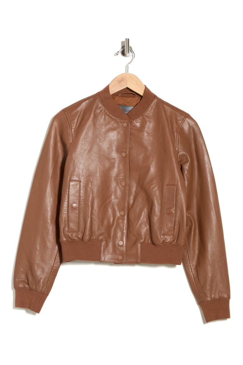 Riley Leather Bomber Jacket, Alternate, color, COGNAC BROWN