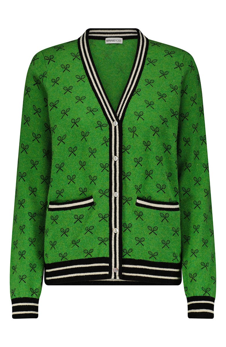 MINNIE ROSE Tennis Club Cashmere Cardigan, Alternate, color, Golf Green