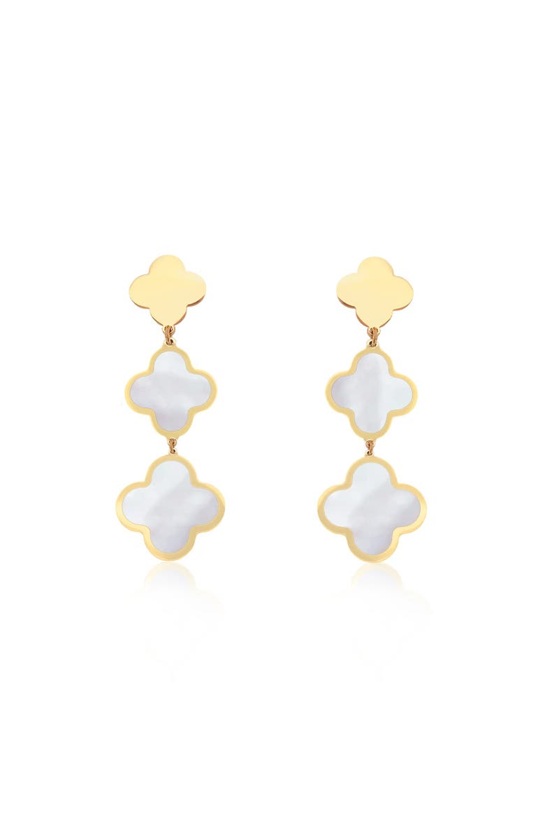 Mother of Pearl Graduating Clover Dangle Earrings, Alternate, color, Mother of Pearl