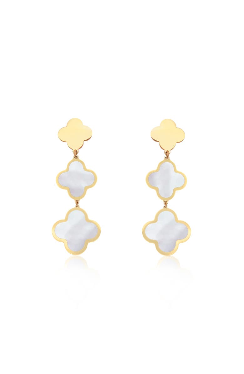 The Lovery Fine Jewelry Mother of Pearl Graduating Clover Dangle Earrings, Alternate, color, Mother Of Pearl