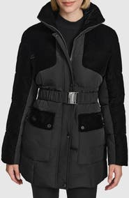 Andrew Marc Kempsey Belted Mixed Media Coat