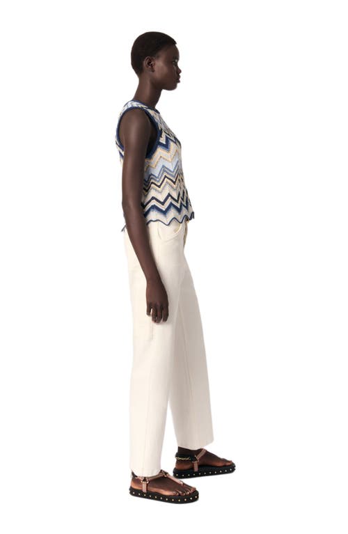 Shop Maje Crochet-knit Top In Blue/ecru