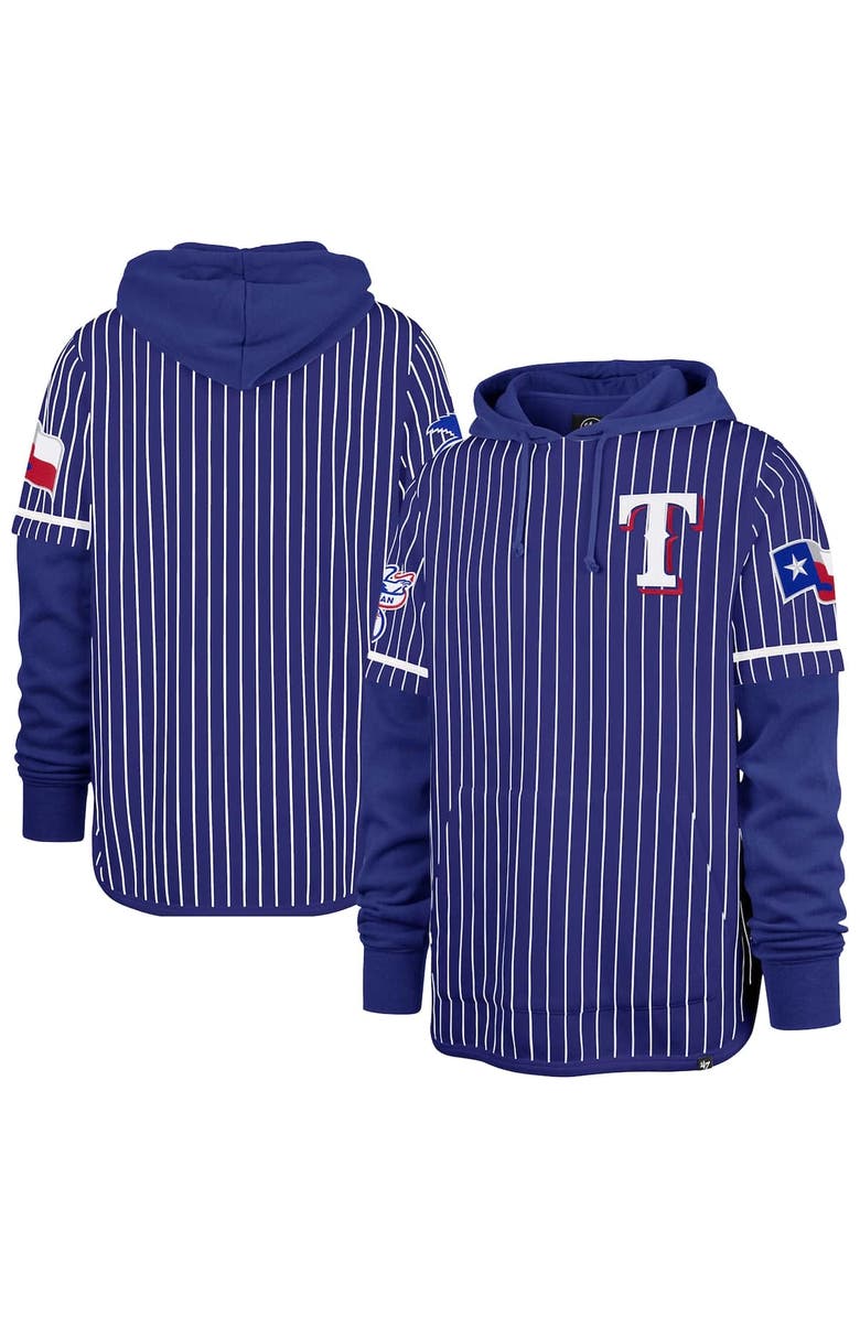 '47 Men's '47  Royal Texas Rangers Pinstripe Double Header Pullover Hoodie, Alternate, color, Royal