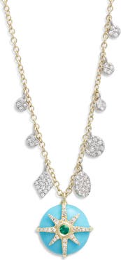 Meira T Turquoise, Diamond & Emerald Burst Pendant Necklace