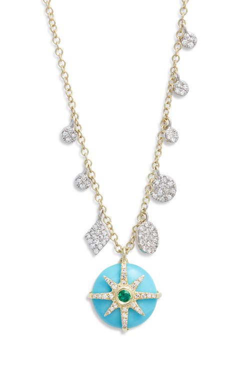 Meira T Turquoise, Diamond & Emerald Burst Pendant Necklace In Gold
