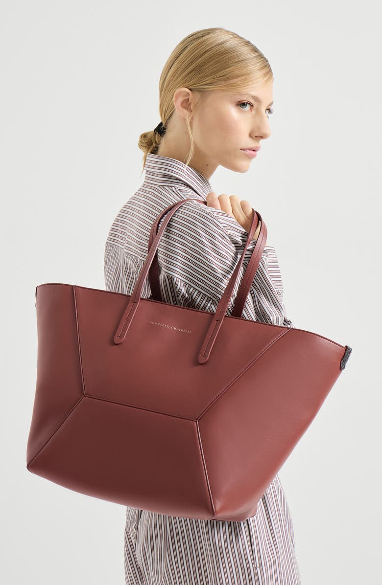 Brunello Cucinelli Calfskin BC Duo bag, Alternate, color, Red