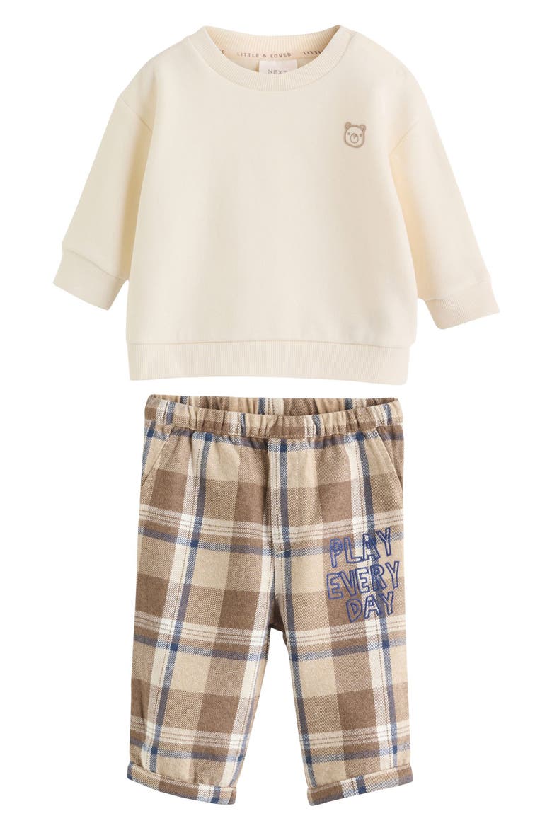 Embroidered Sweatshirt & Check Pants Set, Main, color, NEUTRAL