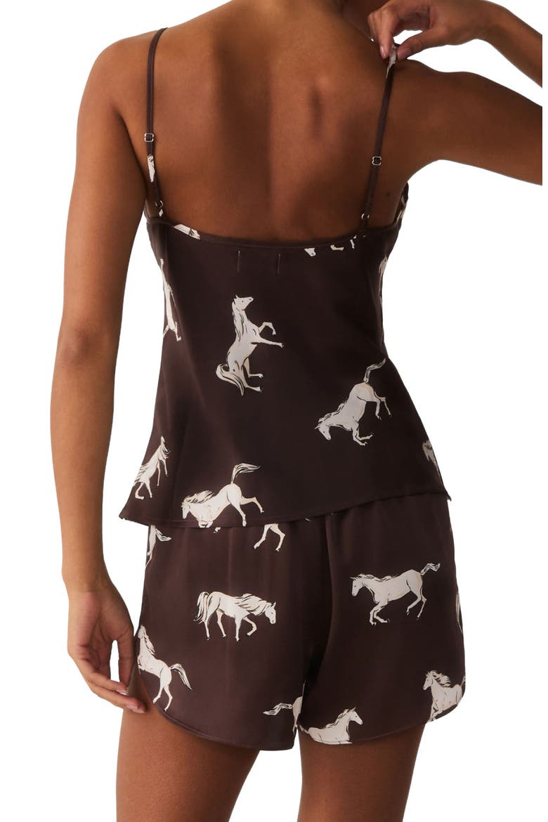Silk Camisole & Shorts Pajama Set, Alternate, color, BROWN