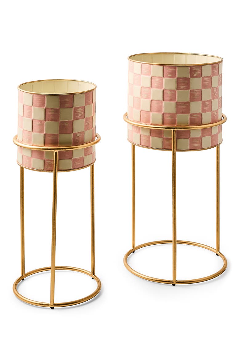 Rosy Check It Out Set of 2 Planters & Stands, Main, color, ROSY