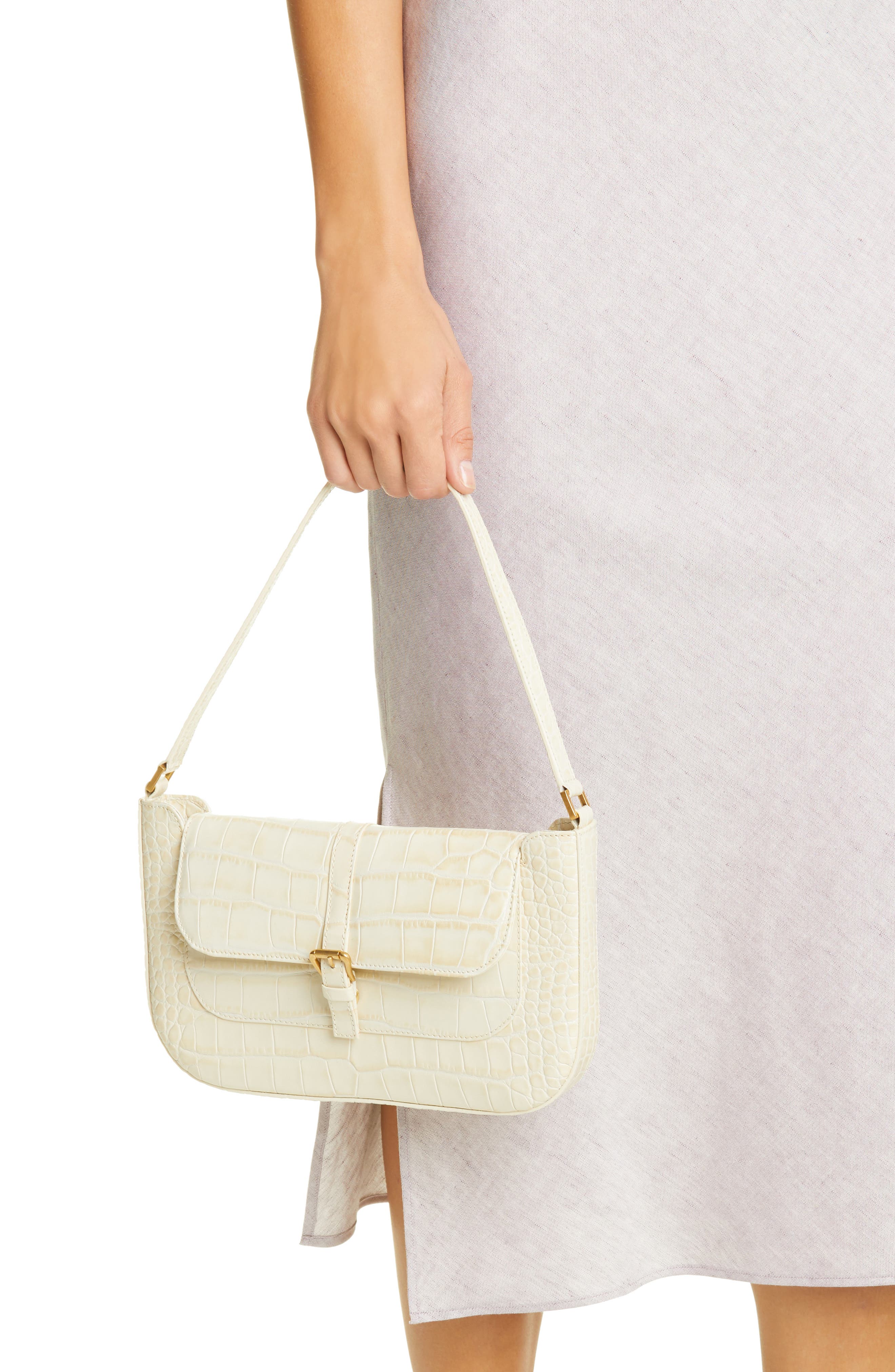 By Far Miranda Croc Embossed Leather Bag, Alternate, color, 