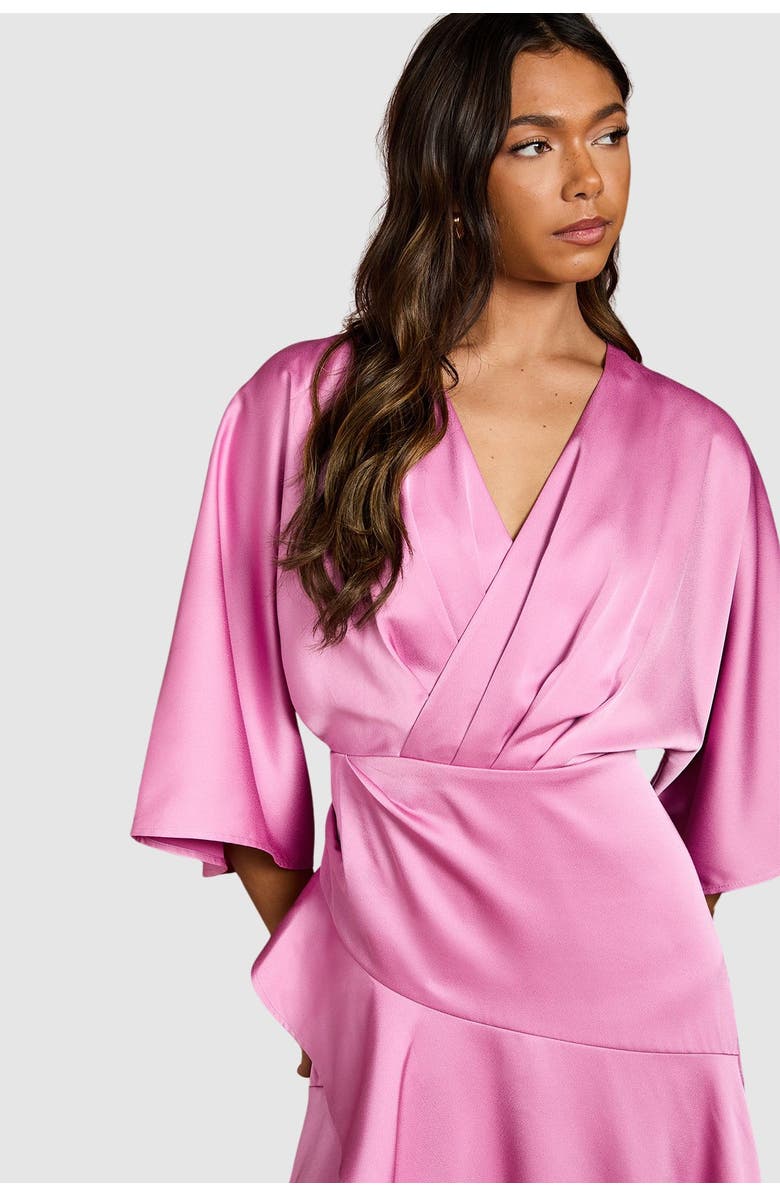 Coast Satin Back Crepe Ruffle Wrap Midi Dress, Alternate, color, Pink