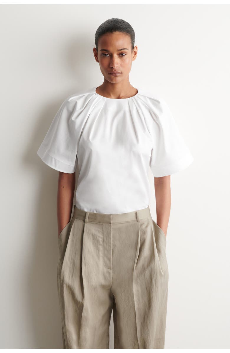COS Gathered Short-sleeved Cotton Top, Main, color, White