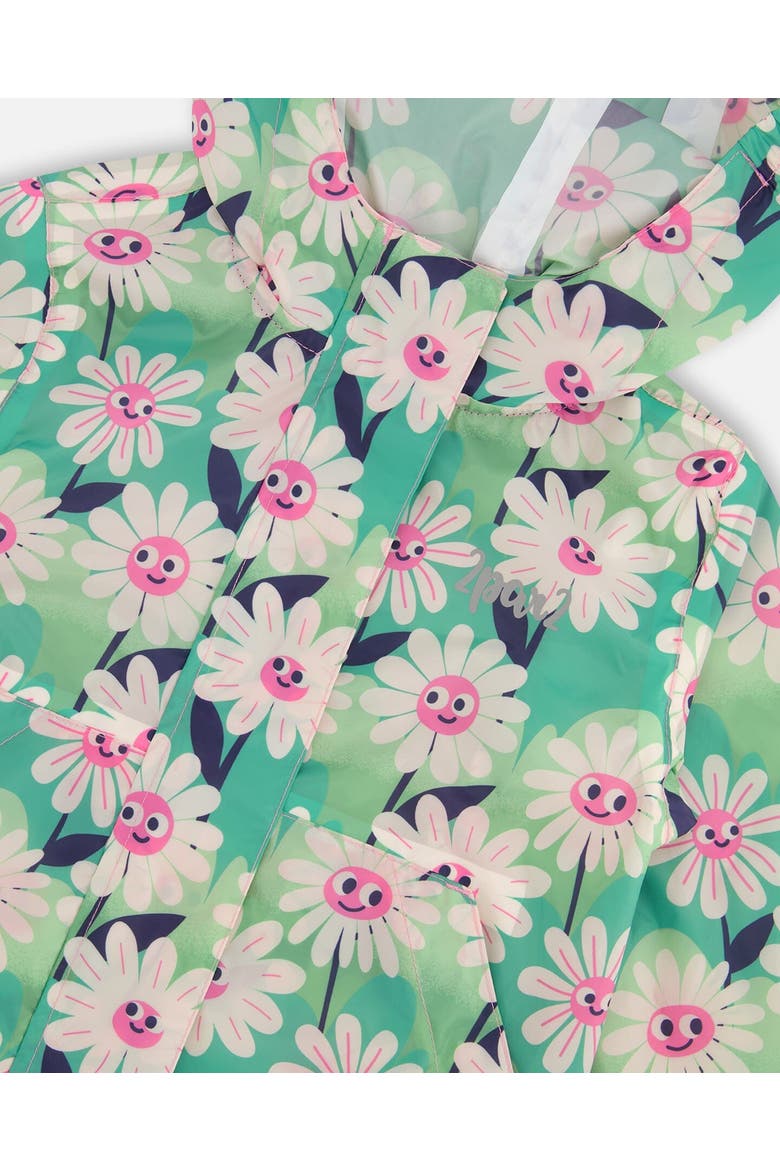 Packable Smiling Flower Windbreaker in Polyester, Alternate, color, Green Smiling Flower Print
