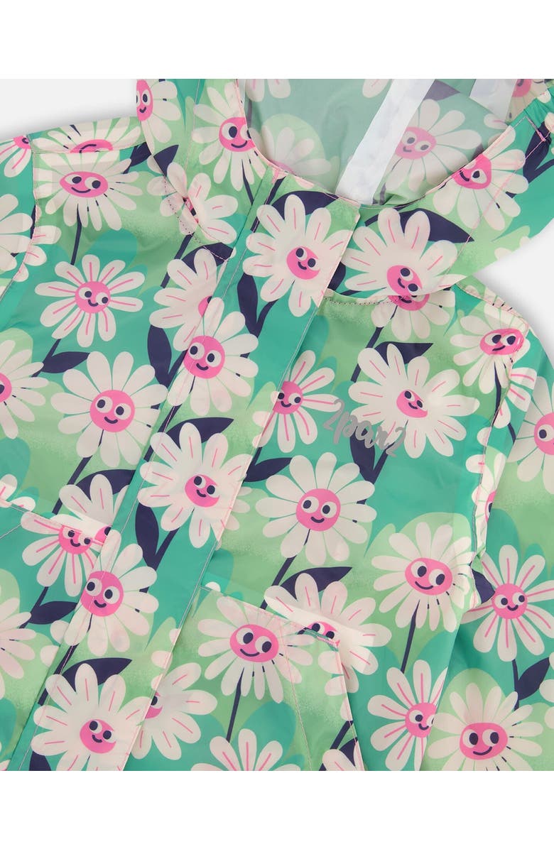 Deux par Deux Packable Smiling Flower Windbreaker in Polyester, Alternate, color, Green Smiling Flower Print