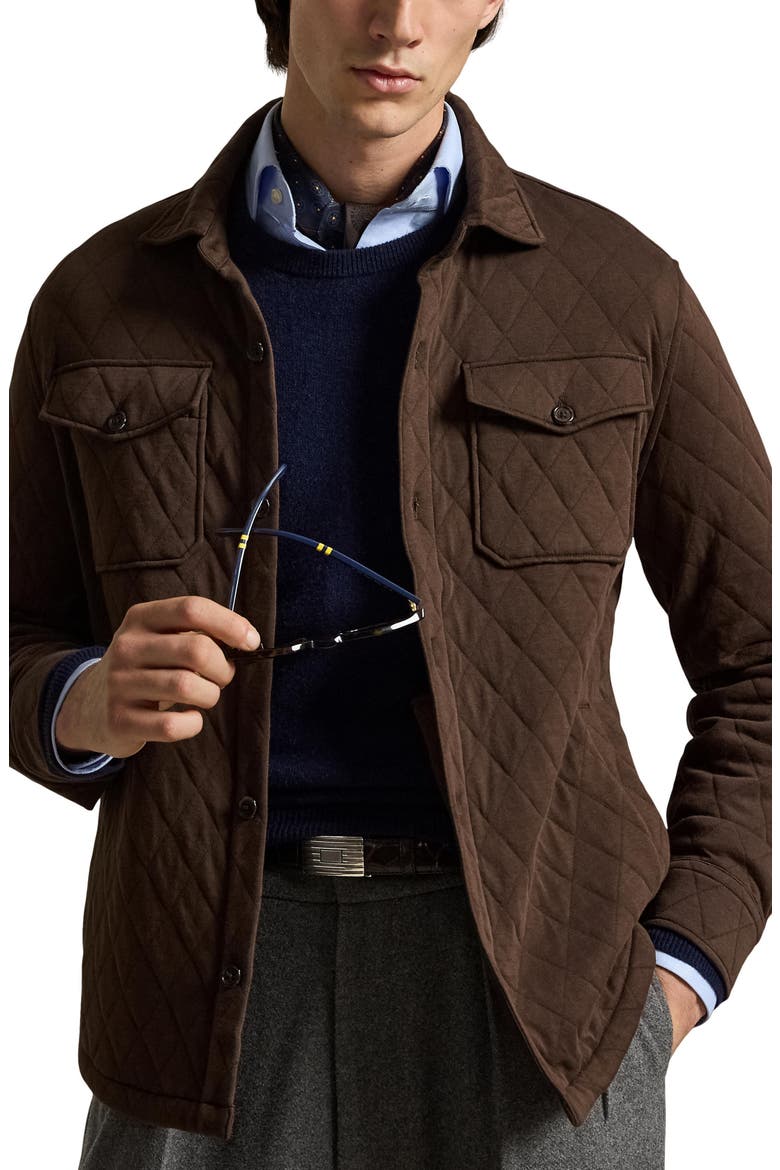 Quilted Jersey Knit Shirt Jacket, Main, color, NUTMEG BRW