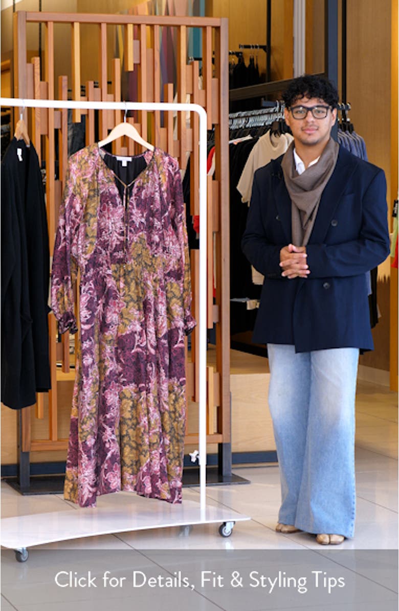 Long Sleeve Smocked Bodice Midi Dress, sales video thumbnail