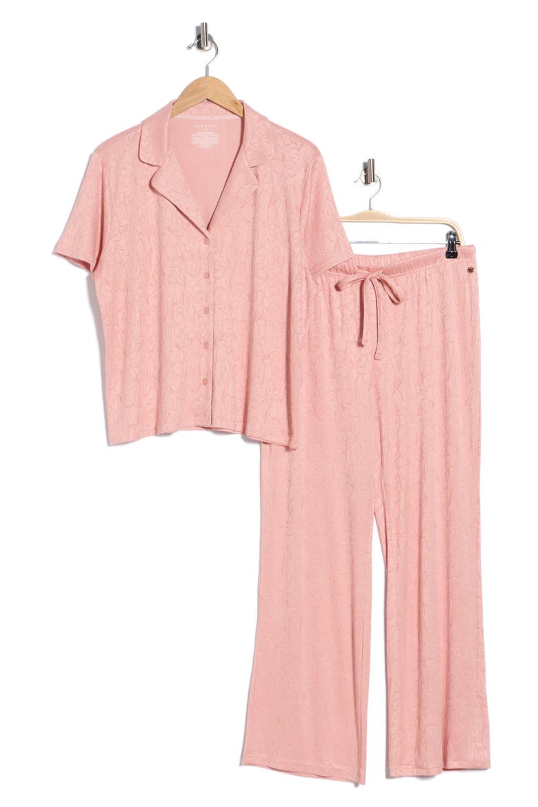Notched Top Long Pajamas, Main, color, CORAL BLOSSOM