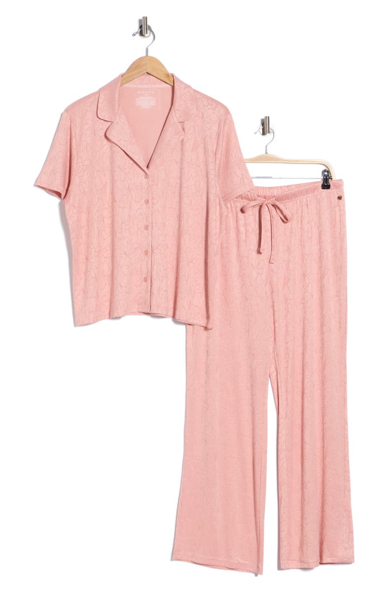 Danskin Notched Top Long Pajamas, Main, color, Coral Blossom