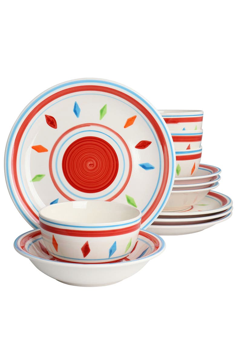 Gibson Home Heidy 12 Piece Hand Painted Durastone Dinnerware Set, Main, color, White