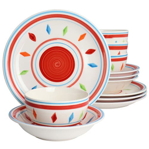 Gibson Home Heidy 12 Piece Hand Painted Durastone Dinnerware Set In Multi