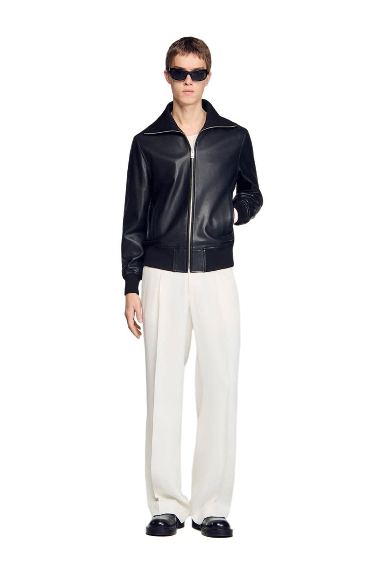 Zipped leather jacket, Alternate, color, Black