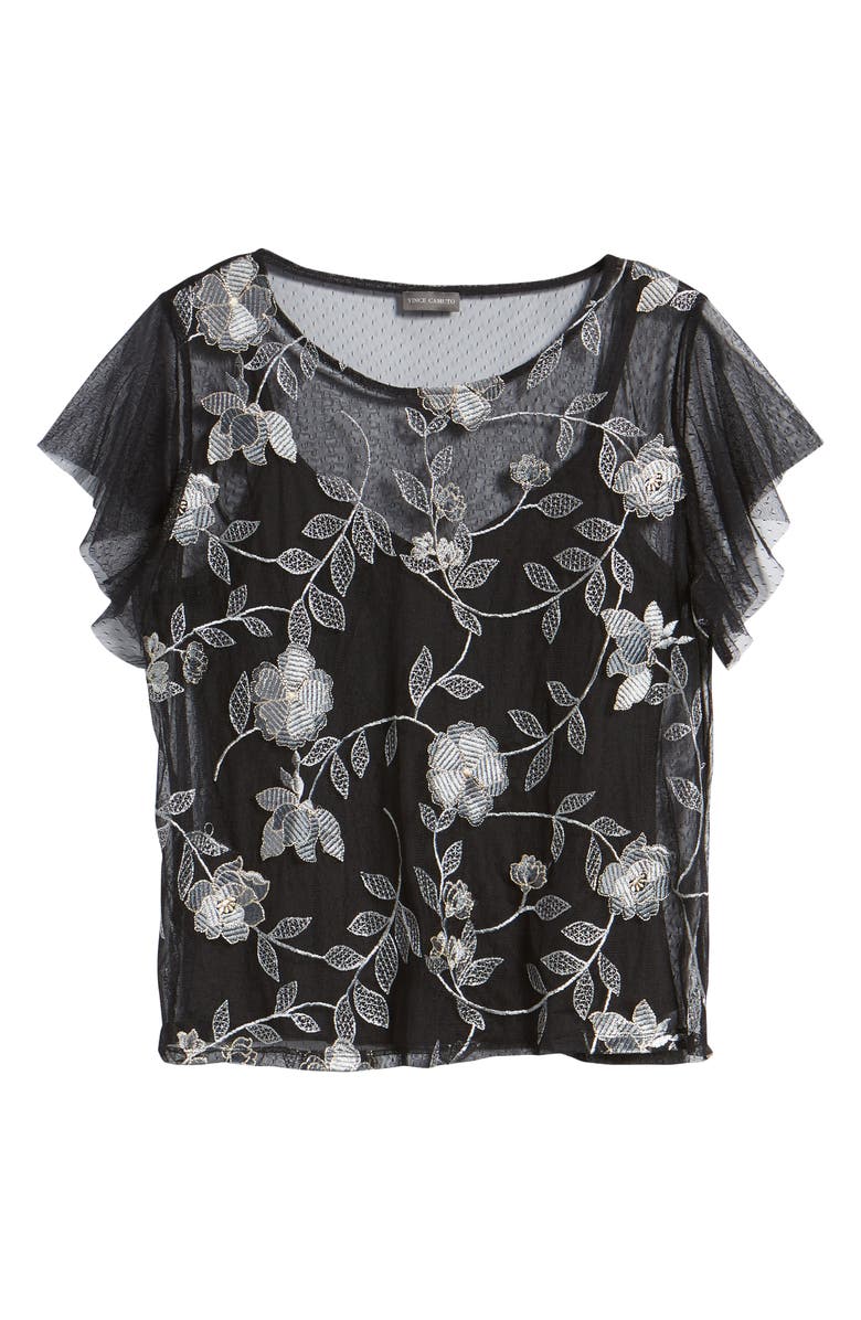 Vince Camuto Embroidered Swiss Dot Blouse, Alternate, color, 