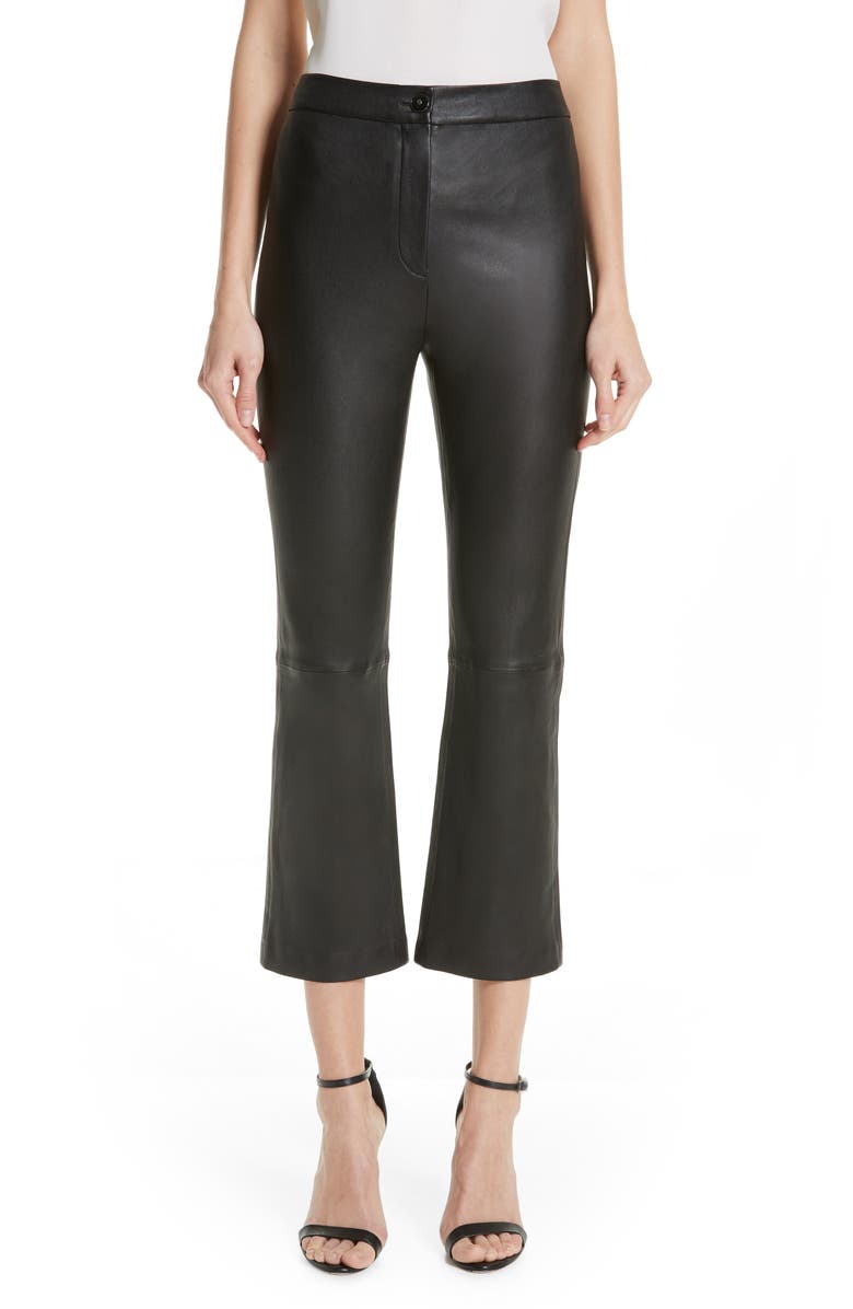 St. John Collection Stretch Nappa Leather Crop Pants, Main, color, 