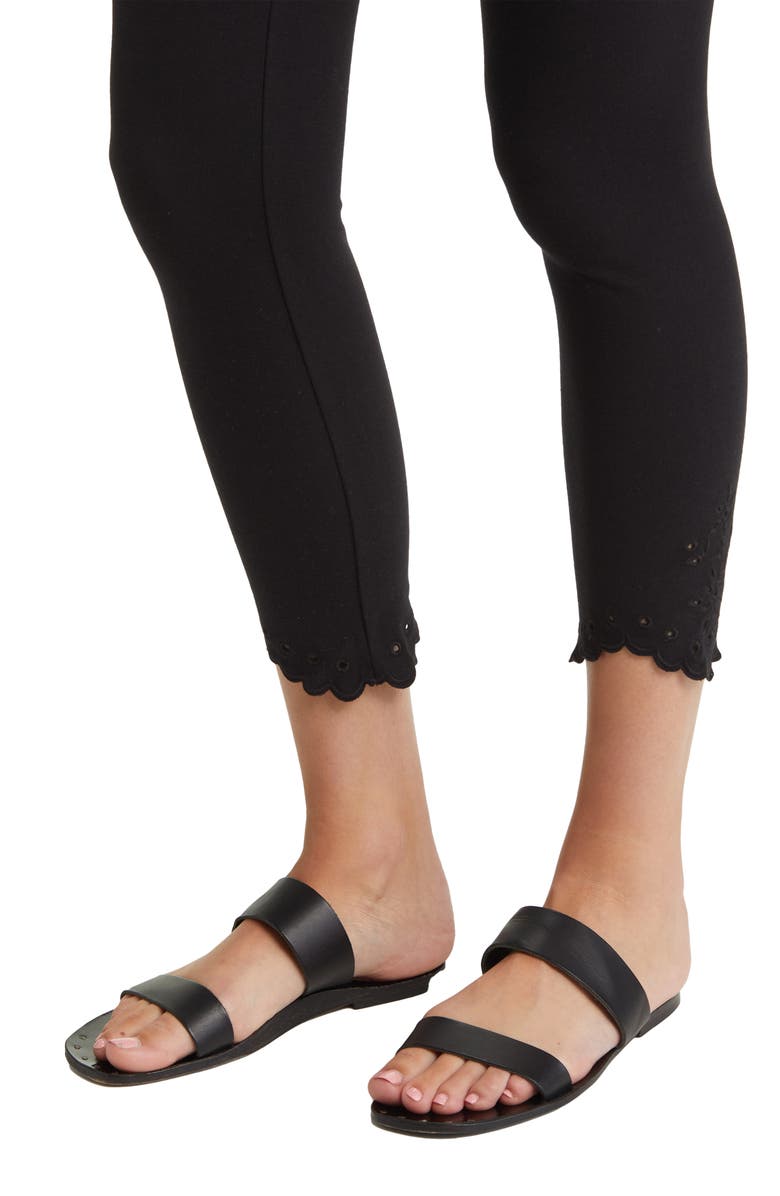 Hue Embroidered Hem Cotton Blend Leggings, Alternate, color,