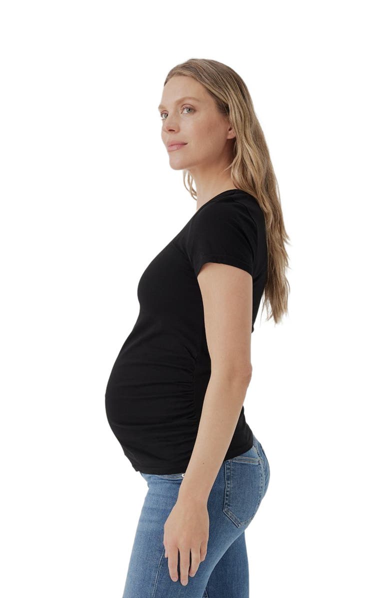 Pact Organic Maternity Ruched V-Neck Tee, Alternate, color, Black
