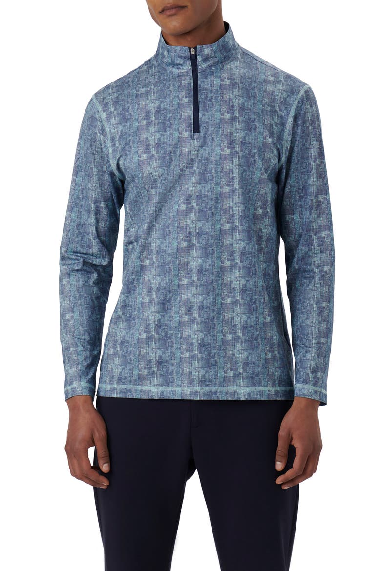 Anthony OoohCotton® Abstract Print Quarter Zip Pullover, Main, color, AQUA