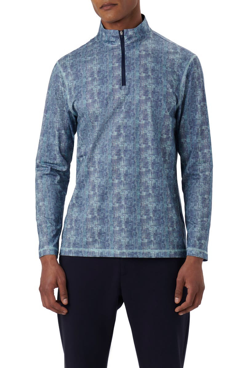 Bugatchi Anthony OoohCotton<sup>®</sup> Abstract Print Quarter Zip Pullover, Main, color, Aqua