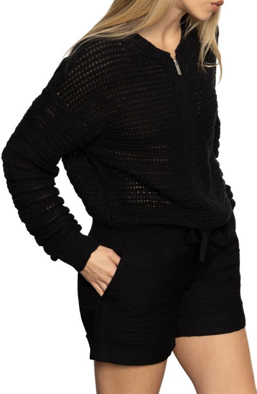 Sanctuary Open Stitch Cotton Bomber Cardigan In Black