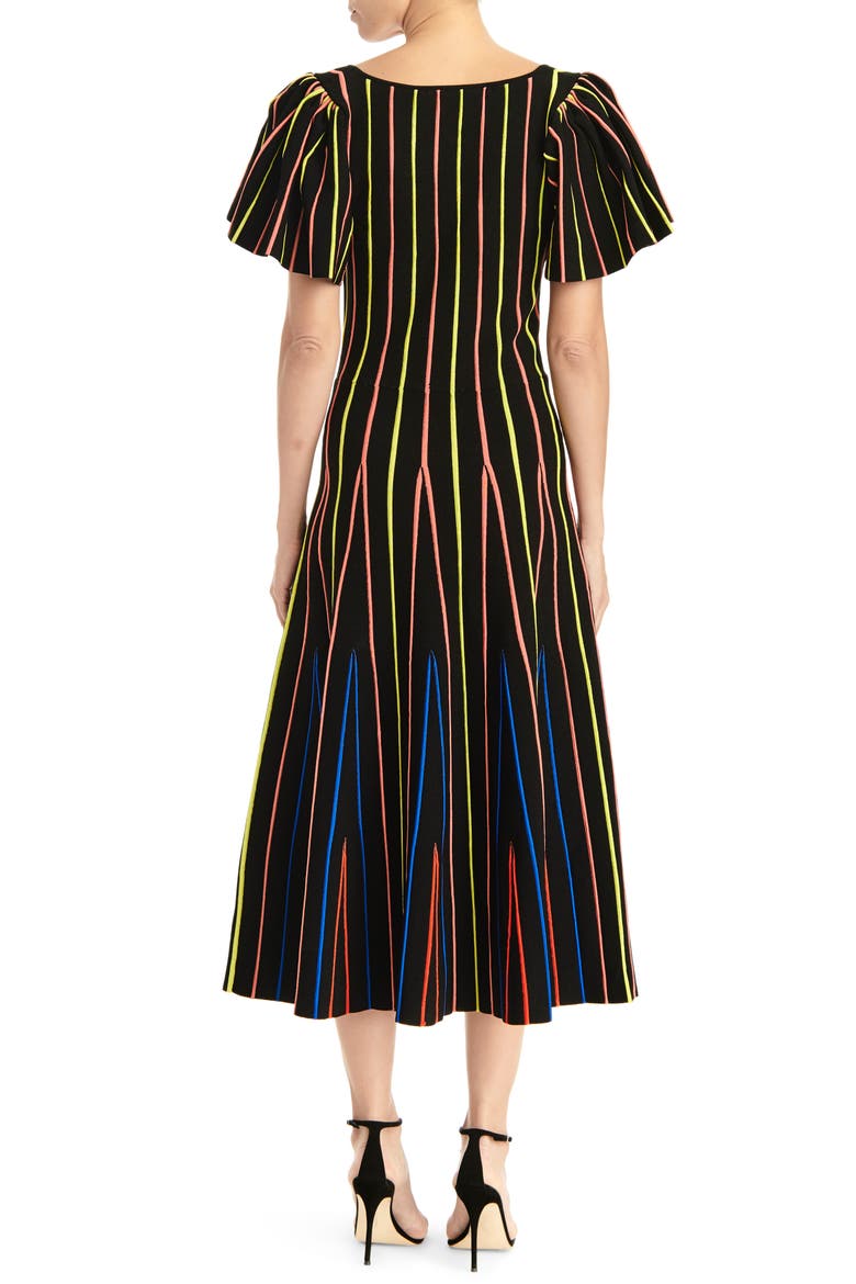 Flutter Sleeve Fit & Flare Midi Dress, Alternate, color, BLACK MULTI