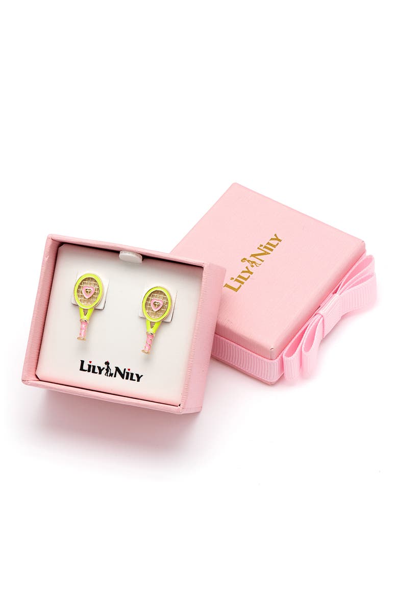 Kids' Tennis Racket Stud Earrings, Alternate, color, PINK/ GREEN