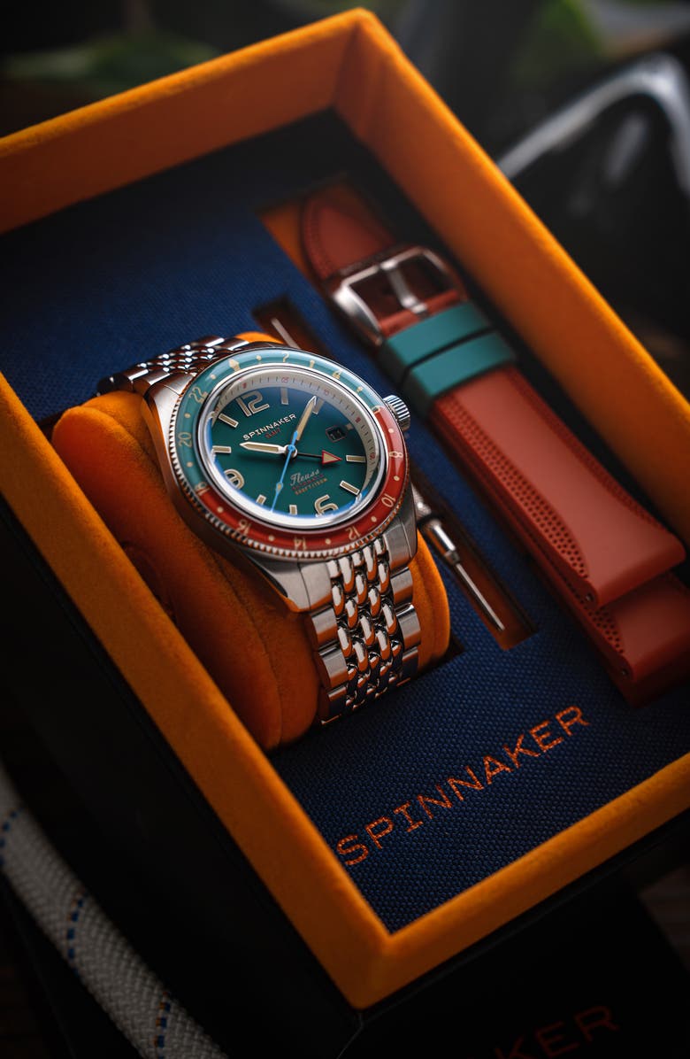 SPINNAKER Fleuss GMT Automatic Bracelet Watch, 43mm, Alternate, color, Green