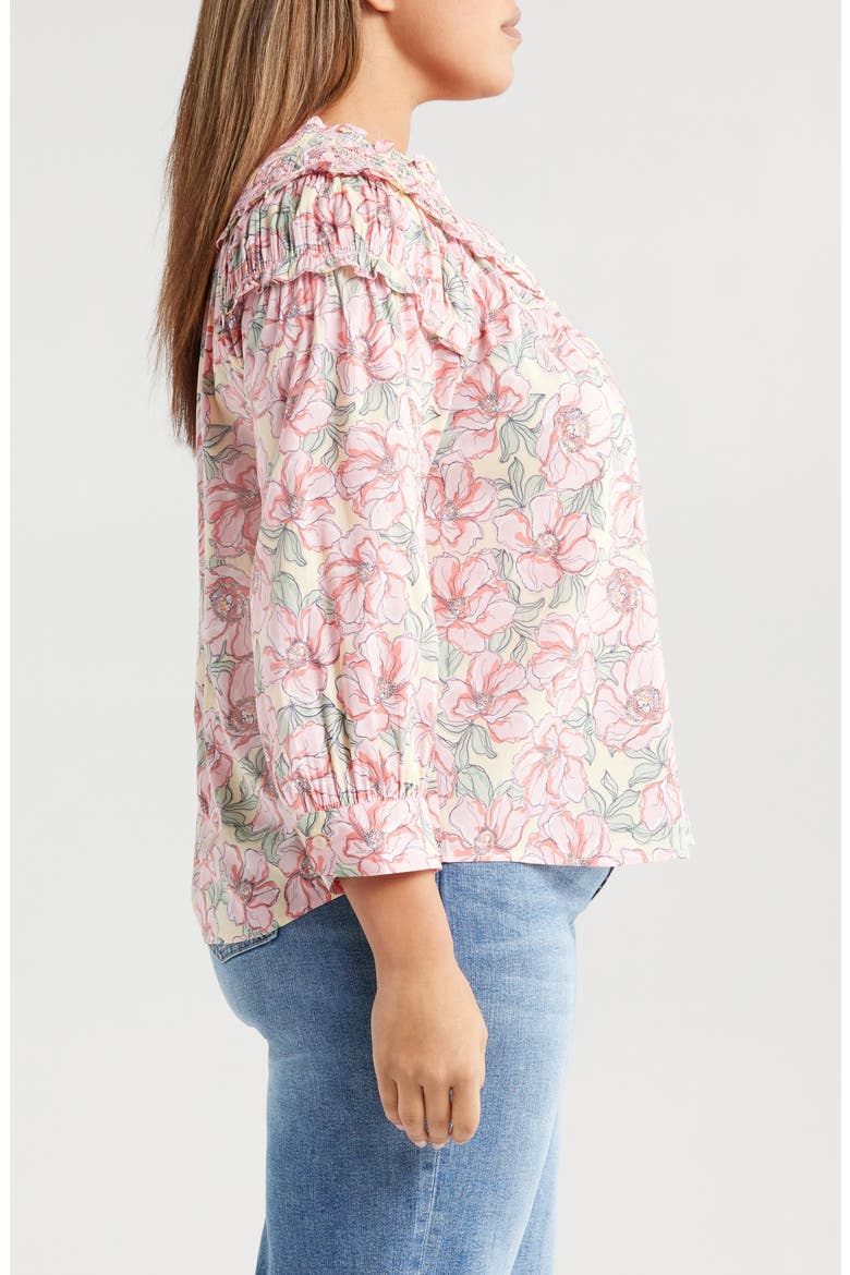 Print Smocked Yoke Top, Alternate, color, BUTTERCREAM/ SACHET PINK MULTI