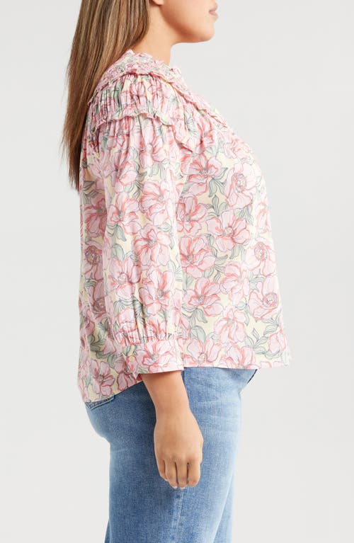 Wit & Wisdom Print Smocked Yoke Top In Buttercream/sachet Pink Multi